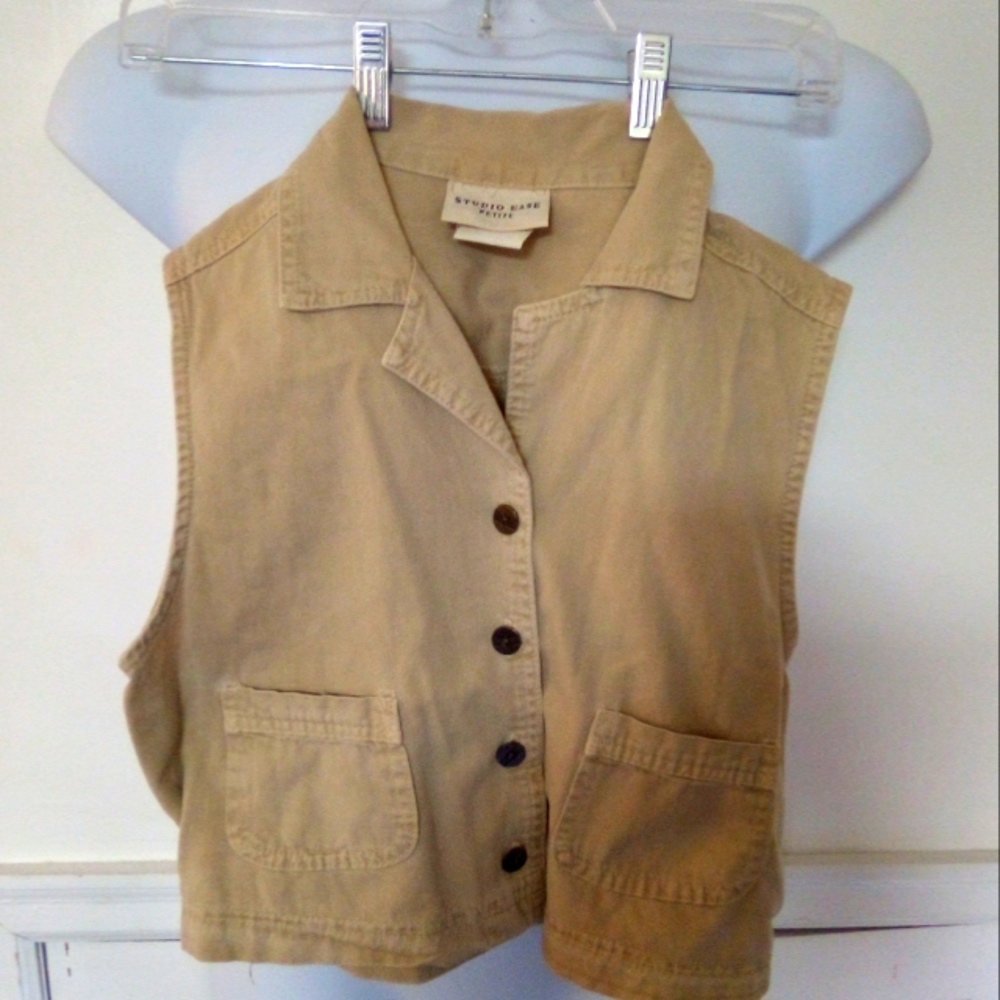 Studio ease tan cutoff button down top
